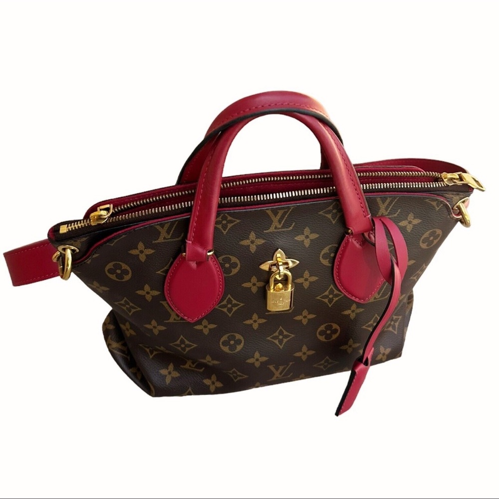 Louis Vuitton Flower PM Small Zip Satchel Brown Monogram Red - Picture 8 of 12